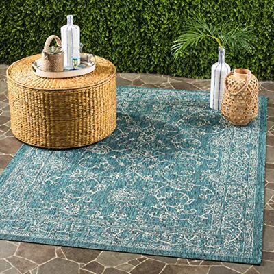 Safavieh Geometrisch Teppich für Drinnen & Draussen Courtyard Collection, Kurzer Flor, Grau und Marineblau, 79 X 152 cm Safavieh Geometrisch Teppich für Drinnen & Draussen Courtyard Collection, Kurzer Flor, Grau und Marineblau, 79 X 152 cm