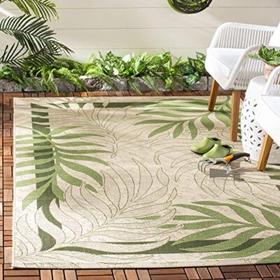 Safavieh Zeitgenössische Teppich für Wohnzimmer, Esszimmer, Schlafzimmer Courtyard Collection, Kurzer Flor, Grün und Beige, 79 X 152 cm Safavieh Zeitgenössische Teppich für Wohnzimmer, Esszimmer, Schlafzimmer Courtyard Collection, Kurzer Flor, Grün und Beige, 79 X 152 cm