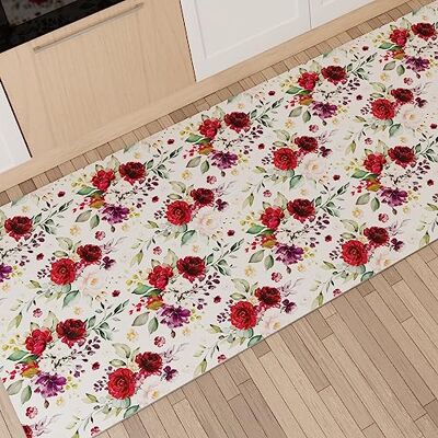 PETTI Artigiani Italiani Teppich für Küche, rutschfest und waschbar, 52 x 180 cm, Blumenmuster, 07, 100% Made in Italy PETTI Artigiani Italiani Teppich für Küche, rutschfest und waschbar, 52 x 180 cm, Blumenmuster, 07, 100% Made in Italy