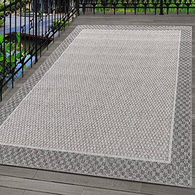 Carpetsale24 In- & Outdoor Teppich Läufer 80x150 cm, Wetterfest & Robust, Modernes Bordüren-Design in Grau & Creme, Rechteckig für Terrasse, Balkon, Küche, Bad & Wohnzimmer Carpetsale24 In- & Outdoor Teppich Läufer 80x150 cm, Wetterfest & Robust, Modernes Bordüren-Design in Grau & Creme, Rechteckig für Terrasse, Balkon, Küche, Bad & Wohnzimmer