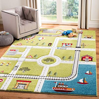 SAFAVIEH Zeitgenössische Teppich für Wohnzimmer, Esszimmer, Schlafzimmer Carousel Kids Collection, Kurzer Flor, Mehrfarbig, 99 X 160 cm SAFAVIEH Zeitgenössische Teppich für Wohnzimmer, Esszimmer, Schlafzimmer Carousel Kids Collection, Kurzer Flor, Mehrfarbig, 99 X 160 cm