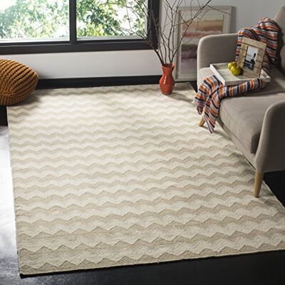 Safavieh Zeitgenössische Teppich für Wohnzimmer, Esszimmer, Schlafzimmer Dhurrie Collection, Kurzer Flor, Beige und Elfenbein, 91 X 152 cm Safavieh Zeitgenössische Teppich für Wohnzimmer, Esszimmer, Schlafzimmer Dhurrie Collection, Kurzer Flor, Beige und Elfenbein, 91 X 152 cm