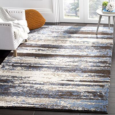 Safavieh Zeitgenössische Teppich für Wohnzimmer, Esszimmer, Schlafzimmer Retro Collection, Kurzer Flor, Creme und Blau, 91 X 152 cm Safavieh Zeitgenössische Teppich für Wohnzimmer, Esszimmer, Schlafzimmer Retro Collection, Kurzer Flor, Creme und Blau, 91 X 152 cm