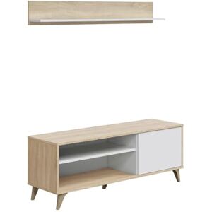 Homey Moderner TV-Schrank mit 1 Tür und 2 Fächern + L-Regal, Modell Kera, Finish in Weiß und kanadischer Eiche Homey Moderner TV-Schrank mit 1 Tür und 2 Fächern + L-Regal, Modell Kera, Finish in Weiß und kanadischer Eiche