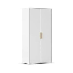 Rauch Möbel Hamilton, Kleiderschrank, Schrank, Garderobe, Organizer, 2-türig, Farbe Weiß, Holzgriff Eiche Massiv, 93x194x54cm Rauch Möbel Hamilton, Kleiderschrank, Schrank, Garderobe, Organizer, 2-türig, Farbe Weiß, Holzgriff Eiche Massiv, 93x194x54cm