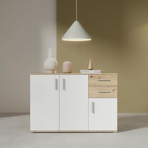 Forte IKOLI Kommode 120, Moderne Kommode, 3-türig, 2 Schubladen, Wohn-/Schlafzimmer, Flur, Holzwerkstoff, Weiß mit Artisan Eiche Holzdekor, 119,6 cm breit x 81,7 cm hoch x 31,4 cm tief Forte IKOLI Kommode 120, Moderne Kommode, 3-türig, 2 Schubladen, Wohn-/Schlafzimmer, Flur, Holzwerkstoff, Weiß mit Artisan Eiche Holzdekor, 119,6 cm breit x 81,7 cm hoch x 31,4 cm tief