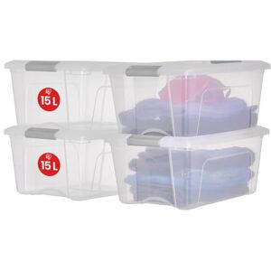 Iris Ohyama - 15L Silber Aufbewahrungsbox mit Deckel & Clips - Langlebig & Stapelbar Iris Ohyama - 15L Silber Aufbewahrungsbox mit Deckel & Clips - Langlebig & Stapelbar