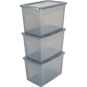 Iris Ohyama , Kunststoffboxen mit gewölbtem Deckel und Klammern, 70L, 3er-Set, nestbar, BPA-frei, Büro, Wohnzimmer, MCB-70, Grau Iris Ohyama , Kunststoffboxen mit gewölbtem Deckel und Klammern, 70L, 3er-Set, nestbar, BPA-frei, Büro, Wohnzimmer, MCB-70, Grau