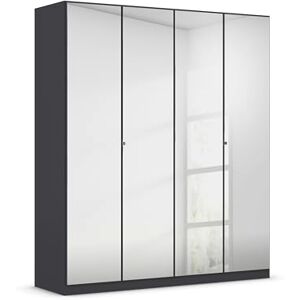 Rauch Möbel Reflect, Drehtürenschrank, Kleiderschrank, Schrank mit Spiegel, Garderobe, 4-türig, 4 Spiegeltüren, inkl. Stoffkisten und weiterem Zubehör, Farbe Grau metallic, Schwarz, 181x210x54cm Rauch Möbel Reflect, Drehtürenschrank, Kleiderschrank, Schrank mit Spiegel, Garderobe, 4-türig, 4 Spiegeltüren, inkl. Stoffkisten und weiterem Zubehör, Farbe Grau metallic, Schwarz, 181x210x54cm