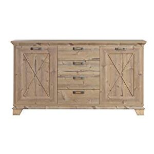 Forte Nepal Kommode mit 2 Türen und 4 Schubladen, Holzwerkstoff, Bramberg Fichte, 175 x 97,2 x 45 cm Forte Nepal Kommode mit 2 Türen und 4 Schubladen, Holzwerkstoff, Bramberg Fichte, 175 x 97,2 x 45 cm