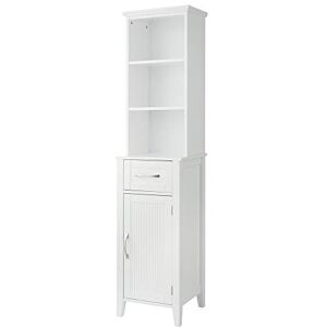 Teamson Home Holz Badezimmermöbel Hochschrank Freistehende Leinen Turmregale & Schublade Weiß EHF-F0006 Teamson Home Holz Badezimmermöbel Hochschrank Freistehende Leinen Turmregale & Schublade Weiß EHF-F0006