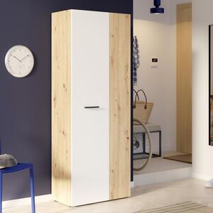 Forte NET106 Schrank 70, Schuhschrank, Garderobenschrank, Abstellraum, Drehtürenschrank, 2-türig mit Einlegeböden, Weiß mit Holzdekor: Artisan Eiche, 69 cm breit x 179 cm hoch x 35 cm tief Forte NET106 Schrank 70, Schuhschrank, Garderobenschrank, Abstellraum, Drehtürenschrank, 2-türig mit Einlegeböden, Weiß mit Holzdekor: Artisan Eiche, 69 cm breit x 179 cm hoch x 35 cm tief