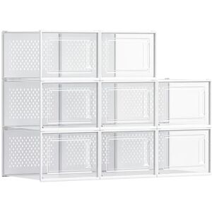 SONGMICS Schuhboxen, Schuh-Organizer aus Kunststoff, faltbar und stapelbar, für Schuhe bis Größe 47, 8er Set, transparent-wolkenweiß LSP08MWT SONGMICS Schuhboxen, Schuh-Organizer aus Kunststoff, faltbar und stapelbar, für Schuhe bis Größe 47, 8er Set, transparent-wolkenweiß LSP08MWT