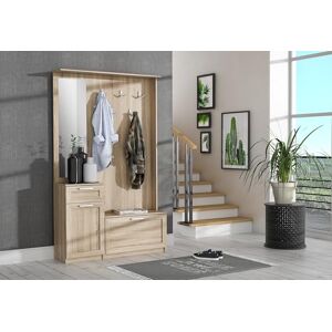 Forte NIKO Garderobe 110, Skandi-Garderobenpaneel, 1-türig, 2 Schubladen, Spiegel, Haken, Flur, Sonoma Eiche Holzdekor, 110,9 cm breit x 181,5 cm hoch x 29,6 cm tief Forte NIKO Garderobe 110, Skandi-Garderobenpaneel, 1-türig, 2 Schubladen, Spiegel, Haken, Flur, Sonoma Eiche Holzdekor, 110,9 cm breit x 181,5 cm hoch x 29,6 cm tief