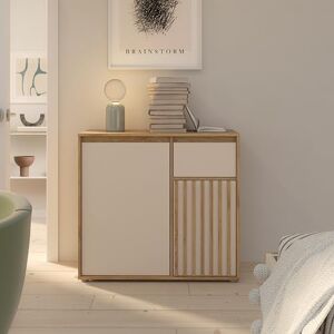 Forte ELISTON Kommode 90, Moderne Kommode mit Lamellendesign, 2-türig, 1 Schublade, Wohn-/Schlafzimmer, Mauvella Eiche Holzdekor Kashmir Beige, 89 cm breit x 81,7 cm hoch x 41,5 cm tief Forte ELISTON Kommode 90, Moderne Kommode mit Lamellendesign, 2-türig, 1 Schublade, Wohn-/Schlafzimmer, Mauvella Eiche Holzdekor Kashmir Beige, 89 cm breit x 81,7 cm hoch x 41,5 cm tief