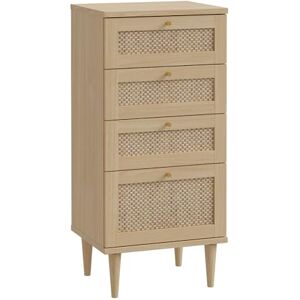 Forte CALASETTA Kommode 50, Kommode im Boho Stil, Wiener Geflecht, Sideboard mit 4 Schubladen, Elegancia Eiche Holzdekor/Technorattan, 50 cm breit x 109 cm hoch x 41 cm tief Forte CALASETTA Kommode 50, Kommode im Boho Stil, Wiener Geflecht, Sideboard mit 4 Schubladen, Elegancia Eiche Holzdekor/Technorattan, 50 cm breit x 109 cm hoch x 41 cm tief