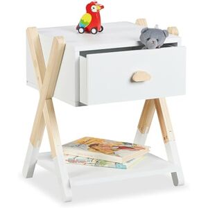Relaxdays Nachttisch Kinder, Schublade, HBT 42x34x32 cm, Kinderzimmer, Kinderkommode X-Design, Holz & MDF, weiß/Natur Relaxdays Nachttisch Kinder, Schublade, HBT 42x34x32 cm, Kinderzimmer, Kinderkommode X-Design, Holz & MDF, weiß/Natur