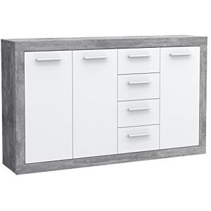 Forte BACCIO Kommode 150 160, moderne Kommode mit 3 Türen und 4 Schubladen, Sideboard, Wohnzimmer, Schlafzimmer, Holzwerkstoff, Betonoptik Lichtgrau / Weiß, 152,6 cm breit x 34 cm hoch x 91,5 cm tief Forte BACCIO Kommode 150 160, moderne Kommode mit 3 Türen und 4 Schubladen, Sideboard, Wohnzimmer, Schlafzimmer, Holzwerkstoff, Betonoptik Lichtgrau / Weiß, 152,6 cm breit x 34 cm hoch x 91,5 cm tief