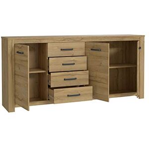 Forte HAVANNA Kommode 200 210, Kommode mit 3 Türen und 4 Schubladen, klassisches Sideboard, Wohnzimmerkommode, Holzwerkstoff, Alteiche Holzdekor, 206 cm breit x 95,7 cm hoch x 42,2 cm tief Forte HAVANNA Kommode 200 210, Kommode mit 3 Türen und 4 Schubladen, klassisches Sideboard, Wohnzimmerkommode, Holzwerkstoff, Alteiche Holzdekor, 206 cm breit x 95,7 cm hoch x 42,2 cm tief