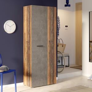 Forte NET106 Schrank 70, Schuhschrank, Garderobenschrank, Abstellraum, Drehtürenschrank, 2-türig mit Einlegeböden, Betonoptik mit Holzdekor: Vintage Eiche, 68,7 cm breit x 181,1 cm hoch x 36,5 cm tief Forte NET106 Schrank 70, Schuhschrank, Garderobenschrank, Abstellraum, Drehtürenschrank, 2-türig mit Einlegeböden, Betonoptik mit Holzdekor: Vintage Eiche, 68,7 cm breit x 181,1 cm hoch x 36,5 cm tief