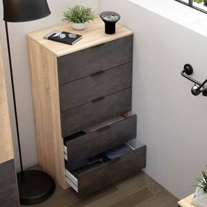 Dmora Mesquite-Kommode, Kommode mit 5 Schubladen, Kommode für das Schlafzimmer, moderne Kommode, 60x40h110 cm, Eiche und Anthrazit Dmora Mesquite-Kommode, Kommode mit 5 Schubladen, Kommode für das Schlafzimmer, moderne Kommode, 60x40h110 cm, Eiche und Anthrazit