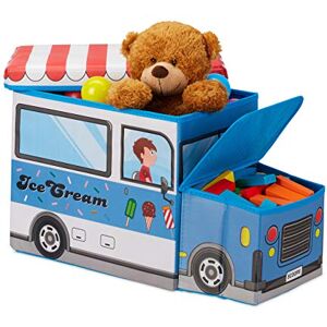 Relaxdays Sitzbox Kinder, Staubox mit Deckel, Spielzeug, faltbar, Eiswagen, Stauraum, Jungen & Mädchen, 50 Liter, blau Relaxdays Sitzbox Kinder, Staubox mit Deckel, Spielzeug, faltbar, Eiswagen, Stauraum, Jungen & Mädchen, 50 Liter, blau