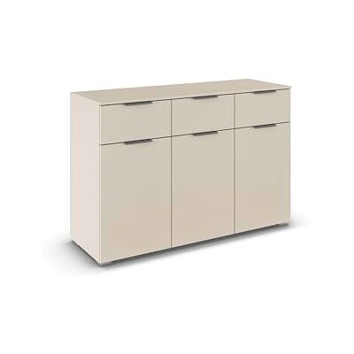 Rauch Möbel Alabama, Kommode für Schlafzimmer, Kinderzimmer, Garderobe, Flur, 3-türig, mit 3 Schubladen, Soft-Close-Funktion, Farbe Beige, Griff Grau metallic, Schwarz, Maße 120x81x42cm Rauch Möbel Alabama, Kommode für Schlafzimmer, Kinderzimmer, Garderobe, Flur, 3-türig, mit 3 Schubladen, Soft-Close-Funktion, Farbe Beige, Griff Grau metallic, Schwarz, Maße 120x81x42cm