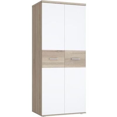 Forte WINNIE Schrank 80, moderner Kleiderschrank, Kinderzimmerschrank, Schlafzimmer, Skandinavischer Stil, 2-türig, Sonoma Eiche Holzdekor/ Weiß, 80 cm breit x 189 cm hoch x 53 cm tief Forte WINNIE Schrank 80, moderner Kleiderschrank, Kinderzimmerschrank, Schlafzimmer, Skandinavischer Stil, 2-türig, Sonoma Eiche Holzdekor/ Weiß, 80 cm breit x 189 cm hoch x 53 cm tief