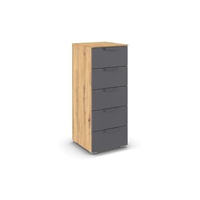 Rauch Möbel Aditio, Kommode für Schlafzimmer, Wohnzimmer, Flur, 5 Schubladen, Soft-Close-Funktion, Highboard im modernen Look, Farbe Grau metallic, Schwarz/Eiche Artisan, Holz, Breite 40 cm Rauch Möbel Aditio, Kommode für Schlafzimmer, Wohnzimmer, Flur, 5 Schubladen, Soft-Close-Funktion, Highboard im modernen Look, Farbe Grau metallic, Schwarz/Eiche Artisan, Holz, Breite 40 cm