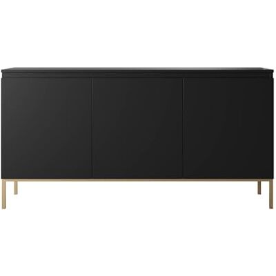 Selsey Bemmi Chest of Drawers with 3 Doors 77 x 150 cm on Gold Legs Bedroom Storage Unit Black One Size Selsey Bemmi Chest of Drawers with 3 Doors 77 x 150 cm on Gold Legs Bedroom Storage Unit Black One Size