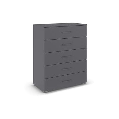 Rauch Möbel Aditio, Kommode für Schlafzimmer, Wohnzimmer, Kinderzimmer, Flur, 5 Schubladen, Soft-Close-Funktion, Highboard im zeitlosen Stil, Farbe Grau metallic, Schwarz, Breite 80 cm Rauch Möbel Aditio, Kommode für Schlafzimmer, Wohnzimmer, Kinderzimmer, Flur, 5 Schubladen, Soft-Close-Funktion, Highboard im zeitlosen Stil, Farbe Grau metallic, Schwarz, Breite 80 cm