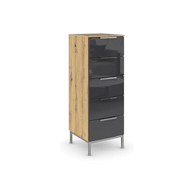 Rauch Möbel Flipp, Nachttisch für Schlafzimmer, Flur, Garderobe, 5 Schubladen, mit Softclose Funktion, Griffe und Metallkufe Chrom, Farbe Eiche Artisan, Holz/Glas Basalt, Breite 40 cm Rauch Möbel Flipp, Nachttisch für Schlafzimmer, Flur, Garderobe, 5 Schubladen, mit Softclose Funktion, Griffe und Metallkufe Chrom, Farbe Eiche Artisan, Holz/Glas Basalt, Breite 40 cm