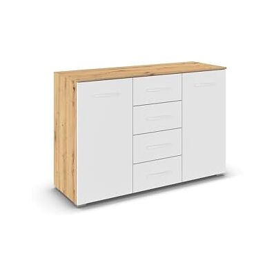 Rauch Möbel Aditio, Kommode für Schlafzimmer, Wohnzimmer, Kinderzimmer, Flur, 2-türig, 4 Schubladen, Soft-Close-Funktion, Sideboard im zeitlosen Stil, Farbe Weiß/Eiche Artisan, Holz, Breite 120 cm Rauch Möbel Aditio, Kommode für Schlafzimmer, Wohnzimmer, Kinderzimmer, Flur, 2-türig, 4 Schubladen, Soft-Close-Funktion, Sideboard im zeitlosen Stil, Farbe Weiß/Eiche Artisan, Holz, Breite 120 cm