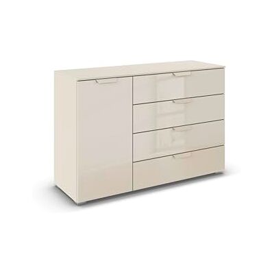 Rauch Möbel Aditio, Kommode für Schlafzimmer, Wohnzimmer, Kinderzimmer, Flur, 1-türig, Glasfront, 4 Schubladen, Soft-Close-Funktion, Sideboard im modernen Look, Farbe Front Glas Beige, Breite 120 cm Rauch Möbel Aditio, Kommode für Schlafzimmer, Wohnzimmer, Kinderzimmer, Flur, 1-türig, Glasfront, 4 Schubladen, Soft-Close-Funktion, Sideboard im modernen Look, Farbe Front Glas Beige, Breite 120 cm