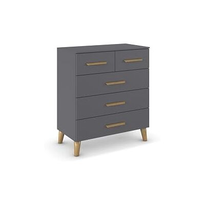 Rauch Möbel Aditio, Kommode für Schlafzimmer, Wohnzimmer, Kinderzimmer, Flur, 5 Schubladen, Massivholz Griffe und Füße, Soft-Close-Funktion, Skandi-Design, Farbe Grau metallic, Schwarz, Breite 80 cm Rauch Möbel Aditio, Kommode für Schlafzimmer, Wohnzimmer, Kinderzimmer, Flur, 5 Schubladen, Massivholz Griffe und Füße, Soft-Close-Funktion, Skandi-Design, Farbe Grau metallic, Schwarz, Breite 80 cm