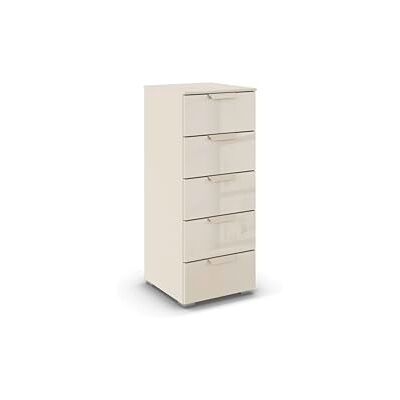 Rauch Möbel Aditio, Kommode für Schlafzimmer, Wohnzimmer, Kinderzimmer, Flur, 5 Schubladen aus Glas, Soft-Close-Funktion, Highboard im modernen Look, Farbe Front Glas Beige, Breite 40 cm Rauch Möbel Aditio, Kommode für Schlafzimmer, Wohnzimmer, Kinderzimmer, Flur, 5 Schubladen aus Glas, Soft-Close-Funktion, Highboard im modernen Look, Farbe Front Glas Beige, Breite 40 cm