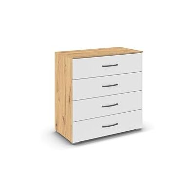 Rauch Möbel Aditio, Kommode für Schlafzimmer, Wohnzimmer, Kinderzimmer, Flur, 4 Schubladen, Soft-Close-Funktion, Sideboard im zeitlosen Stil, Farbe Weiß/Eiche Artisan, Holz, Breite 80 cm Rauch Möbel Aditio, Kommode für Schlafzimmer, Wohnzimmer, Kinderzimmer, Flur, 4 Schubladen, Soft-Close-Funktion, Sideboard im zeitlosen Stil, Farbe Weiß/Eiche Artisan, Holz, Breite 80 cm