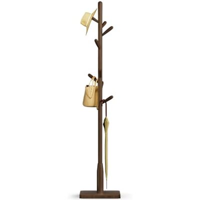 Awatiwa Garderobenleiste aus Massivholz, freistehende Baumgarderobe mit 8 Haken(+ 2 Ersatzteil),3 verstellbare Größen , Hutständer für Schlafzimmer/Büro/Eingangsbereich(quadratischer Boden, Dunkles Walnuss) Awatiwa Garderobenleiste aus Massivholz, freistehende Baumgarderobe mit 8 Haken(+ 2 Ersatzteil),3 verstellbare Größen , Hutständer für Schlafzimmer/Büro/Eingangsbereich(quadratischer Boden, Dunkles Walnuss)