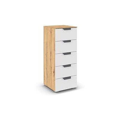 Rauch Möbel Aditio, Kommode für Schlafzimmer, Wohnzimmer, Kinderzimmer, Flur, 5 Schubladen, Soft-Close-Funktion, Highboard im modernen Look, Farbe Weiß/Eiche Artisan, Holz, Breite 40 cm Rauch Möbel Aditio, Kommode für Schlafzimmer, Wohnzimmer, Kinderzimmer, Flur, 5 Schubladen, Soft-Close-Funktion, Highboard im modernen Look, Farbe Weiß/Eiche Artisan, Holz, Breite 40 cm