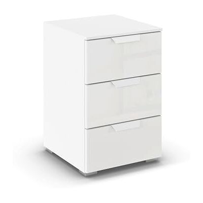 Rauch Möbel Aditio, Nachttisch für Schlafzimmer, Kinderzimmer, Gästezimmer, 3 Schubladen aus Glas, Soft-Close-Funktion, Nachtkommode im modernen Look, Farbe Front Glas Weiß, Breite 40 cm Rauch Möbel Aditio, Nachttisch für Schlafzimmer, Kinderzimmer, Gästezimmer, 3 Schubladen aus Glas, Soft-Close-Funktion, Nachtkommode im modernen Look, Farbe Front Glas Weiß, Breite 40 cm