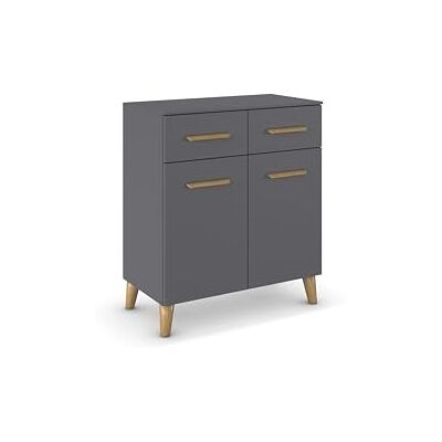Rauch Möbel Aditio, Kommode für Schlafzimmer, Wohnzimmer, Kinderzimmer, Flur, 2-türig, 2 Schubladen, Massivholz Griffe und Füße, Soft-Close-Funktion, Farbe Grau metallic, Schwarz, Breite 80 cm Rauch Möbel Aditio, Kommode für Schlafzimmer, Wohnzimmer, Kinderzimmer, Flur, 2-türig, 2 Schubladen, Massivholz Griffe und Füße, Soft-Close-Funktion, Farbe Grau metallic, Schwarz, Breite 80 cm