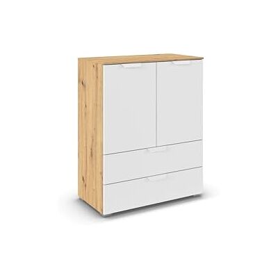 Rauch Möbel Aditio, Kommode für Schlafzimmer, Wohnzimmer, Kinderzimmer, Flur, 2-türig, 2 Schubladen, Soft-Close-Funktion, Highboard im modernen Look, Farbe Weiß/Eiche Artisan, Holz, Breite 80 cm Rauch Möbel Aditio, Kommode für Schlafzimmer, Wohnzimmer, Kinderzimmer, Flur, 2-türig, 2 Schubladen, Soft-Close-Funktion, Highboard im modernen Look, Farbe Weiß/Eiche Artisan, Holz, Breite 80 cm