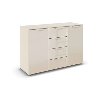 Rauch Möbel Aditio, Kommode für Schlafzimmer, Wohnzimmer, Kinderzimmer, Flur, 2-türig, Glasfront, 4 Schubladen, Soft-Close-Funktion, Sideboard im modernen Look, Farbe Front Glas Beige, Breite 120 cm Rauch Möbel Aditio, Kommode für Schlafzimmer, Wohnzimmer, Kinderzimmer, Flur, 2-türig, Glasfront, 4 Schubladen, Soft-Close-Funktion, Sideboard im modernen Look, Farbe Front Glas Beige, Breite 120 cm