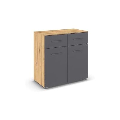 Rauch Möbel Aditio, Kommode für Schlafzimmer, Wohnzimmer, Flur, 2-türig, 2 Schubladen, Soft-Close-Funktion, Sideboard im zeitlosen Stil, Farbe Grau metallic, Schwarz/Eiche Artisan, Holz, Breite 80 cm Rauch Möbel Aditio, Kommode für Schlafzimmer, Wohnzimmer, Flur, 2-türig, 2 Schubladen, Soft-Close-Funktion, Sideboard im zeitlosen Stil, Farbe Grau metallic, Schwarz/Eiche Artisan, Holz, Breite 80 cm