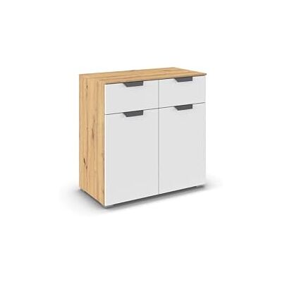 Rauch Möbel Aditio, Kommode für Schlafzimmer, Wohnzimmer, Kinderzimmer, Flur, 2-türig, 2 Schubladen, Soft-Close-Funktion, Sideboard im modernen Look, Farbe Weiß/Eiche Artisan, Holz, Breite 80 cm Rauch Möbel Aditio, Kommode für Schlafzimmer, Wohnzimmer, Kinderzimmer, Flur, 2-türig, 2 Schubladen, Soft-Close-Funktion, Sideboard im modernen Look, Farbe Weiß/Eiche Artisan, Holz, Breite 80 cm
