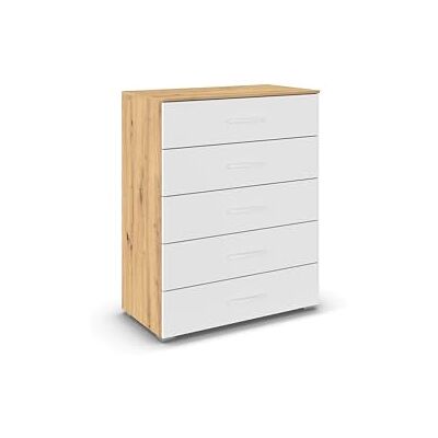 Rauch Möbel Aditio, Kommode für Schlafzimmer, Wohnzimmer, Kinderzimmer, Flur, 5 Schubladen, Soft-Close-Funktion, Highboard im zeitlosen Stil, Farbe Weiß/Eiche Artisan, Holz, Breite 80 cm Rauch Möbel Aditio, Kommode für Schlafzimmer, Wohnzimmer, Kinderzimmer, Flur, 5 Schubladen, Soft-Close-Funktion, Highboard im zeitlosen Stil, Farbe Weiß/Eiche Artisan, Holz, Breite 80 cm