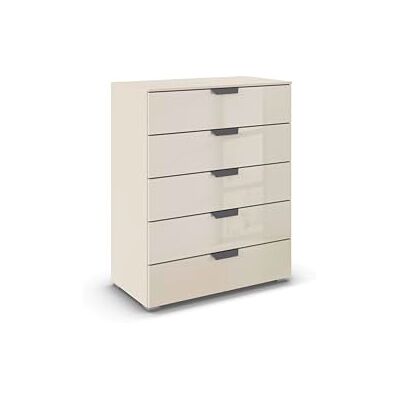 Rauch Möbel Aditio, Kommode für Schlafzimmer, Wohnzimmer, Kinderzimmer, Flur, 5 Schubladen aus Glas, Soft-Close-Funktion, Highboard im modernen Look, Farbe Front Glas Beige, Breite 80 cm Rauch Möbel Aditio, Kommode für Schlafzimmer, Wohnzimmer, Kinderzimmer, Flur, 5 Schubladen aus Glas, Soft-Close-Funktion, Highboard im modernen Look, Farbe Front Glas Beige, Breite 80 cm