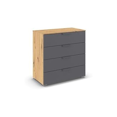 Rauch Möbel Aditio, Kommode für Schlafzimmer, Wohnzimmer, Flur, 4 Schubladen, Soft-Close-Funktion, Sideboard im modernen Look, Farbe Grau metallic, Schwarz/Eiche Artisan, Holz, Breite 80 cm Rauch Möbel Aditio, Kommode für Schlafzimmer, Wohnzimmer, Flur, 4 Schubladen, Soft-Close-Funktion, Sideboard im modernen Look, Farbe Grau metallic, Schwarz/Eiche Artisan, Holz, Breite 80 cm
