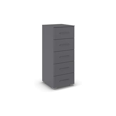Rauch Möbel Aditio, Kommode für Schlafzimmer, Wohnzimmer, Kinderzimmer, Flur, 5 Schubladen, Soft-Close-Funktion, Highboard im zeitlosen Stil, Farbe Grau metallic, Schwarz, Breite 40 cm Rauch Möbel Aditio, Kommode für Schlafzimmer, Wohnzimmer, Kinderzimmer, Flur, 5 Schubladen, Soft-Close-Funktion, Highboard im zeitlosen Stil, Farbe Grau metallic, Schwarz, Breite 40 cm