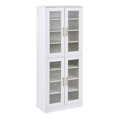 Beliani Schuhschrank Glas Weiß mit 2 Türen 8 Fächern LED Licht Wohnzimmer Flur Griffith Beliani Schuhschrank Glas Weiß mit 2 Türen 8 Fächern LED Licht Wohnzimmer Flur Griffith